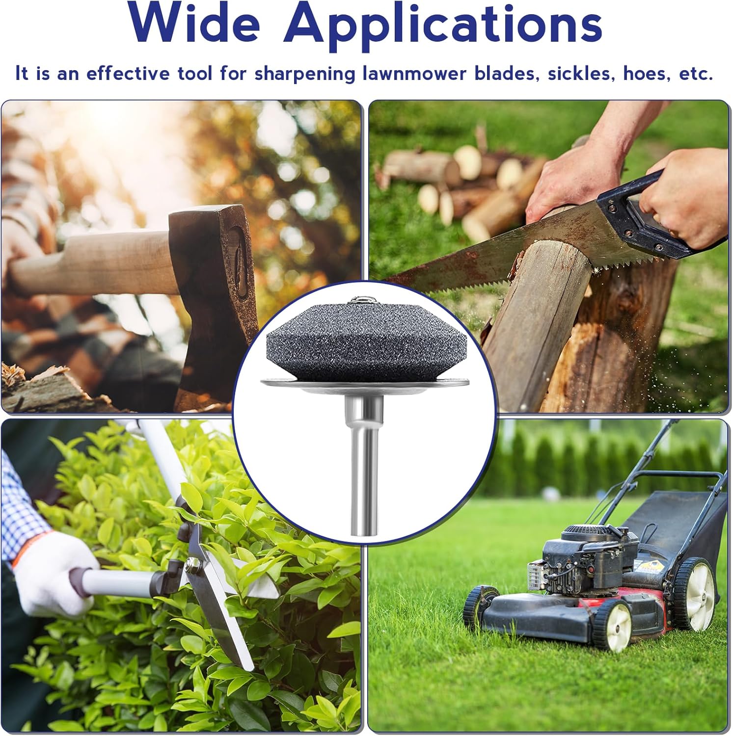 Lawn Mower Blade Sharpener, 4 Pack Mower Blade Sharpener with Steel Backing, Lawnmower Blade Sharpener with Lawn Mower Blade Balancer for Any Power Hand Drill - Image 7