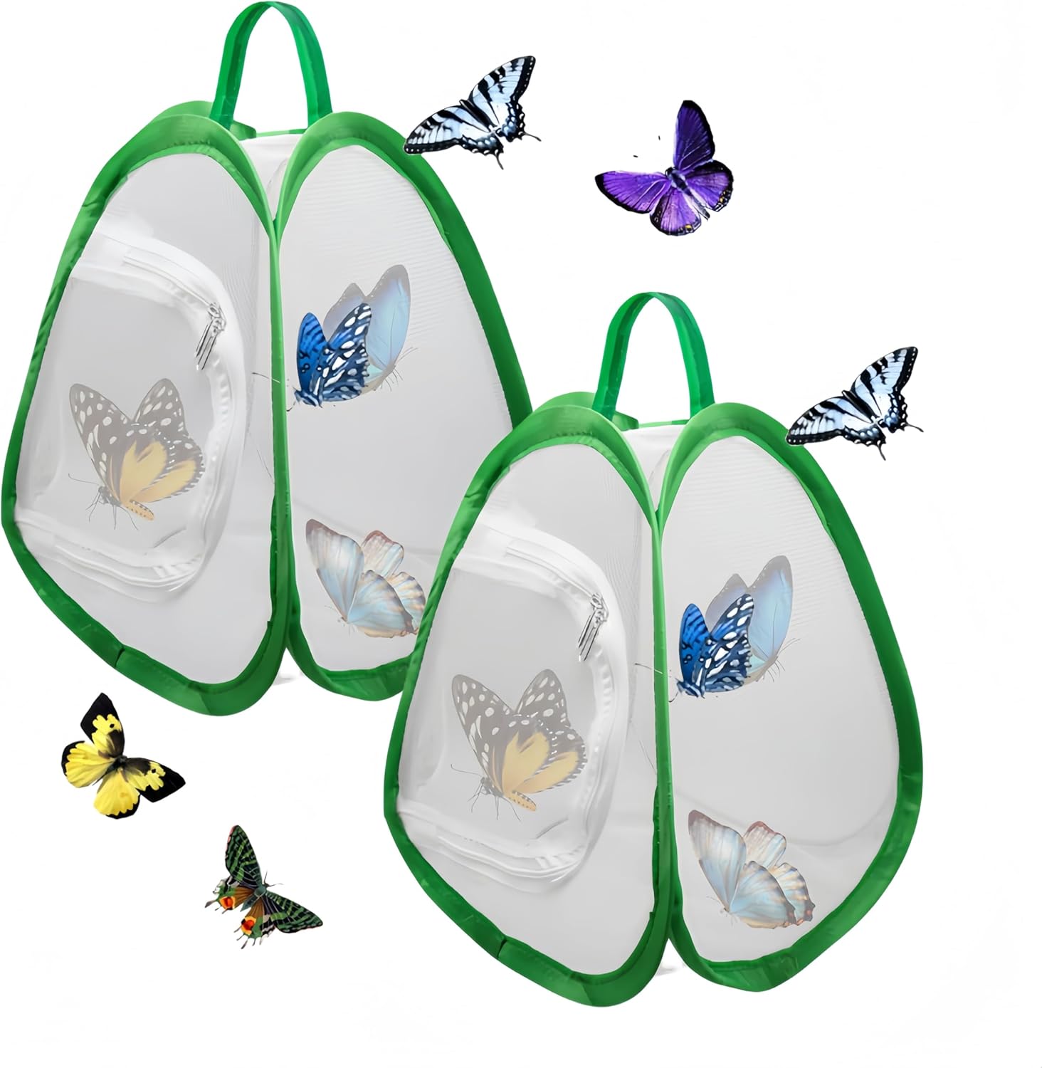2 Pack Mini Butterfly Habitat Cage- 23 x 25.5 x 21CM, Butterfly Net, Collapsible Insect Mesh Cage- Portable Butterfly Net Habitat with Zipper for Transporting and Raising - Image 1