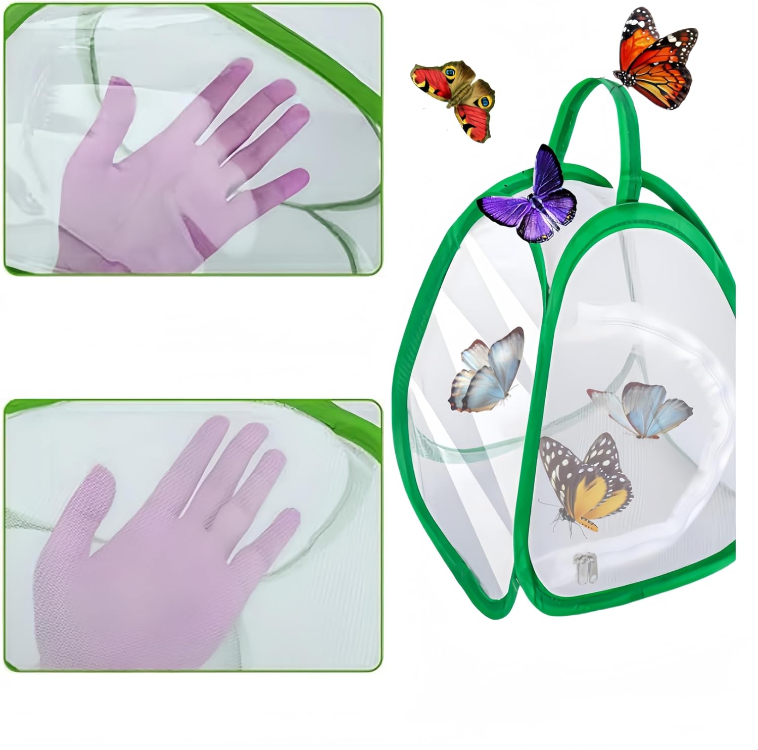 2 Pack Mini Butterfly Habitat Cage- 23 x 25.5 x 21CM, Butterfly Net, Collapsible Insect Mesh Cage- Portable Butterfly Net Habitat with Zipper for Transporting and Raising - Image 4