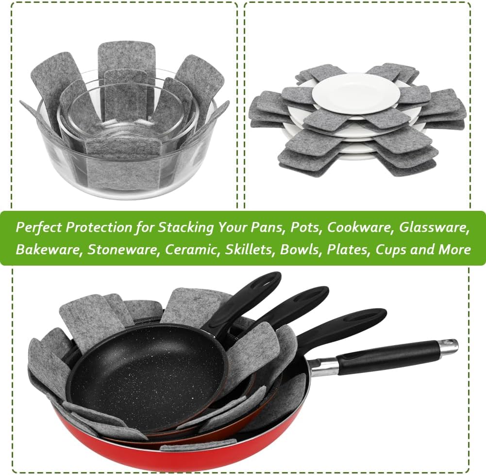 Pot and Pan Protectors, Set of 12 and 3 Different Size, Cookware Dividers Pads/Stacking Pan Protectors/Pot Separators Pads for Protecting and Separating Pots Pans - Image 5