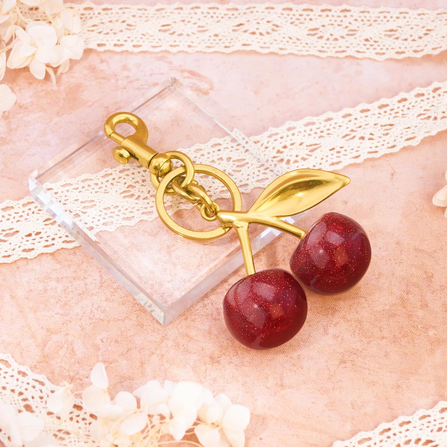 Cherry Bag Charm Purse Charms Keychain- Car Cherry Accessories keychians Gifts for Women Mom Daughter Gifts Christmas Valentine Bag Accessory Christmas - Image 4