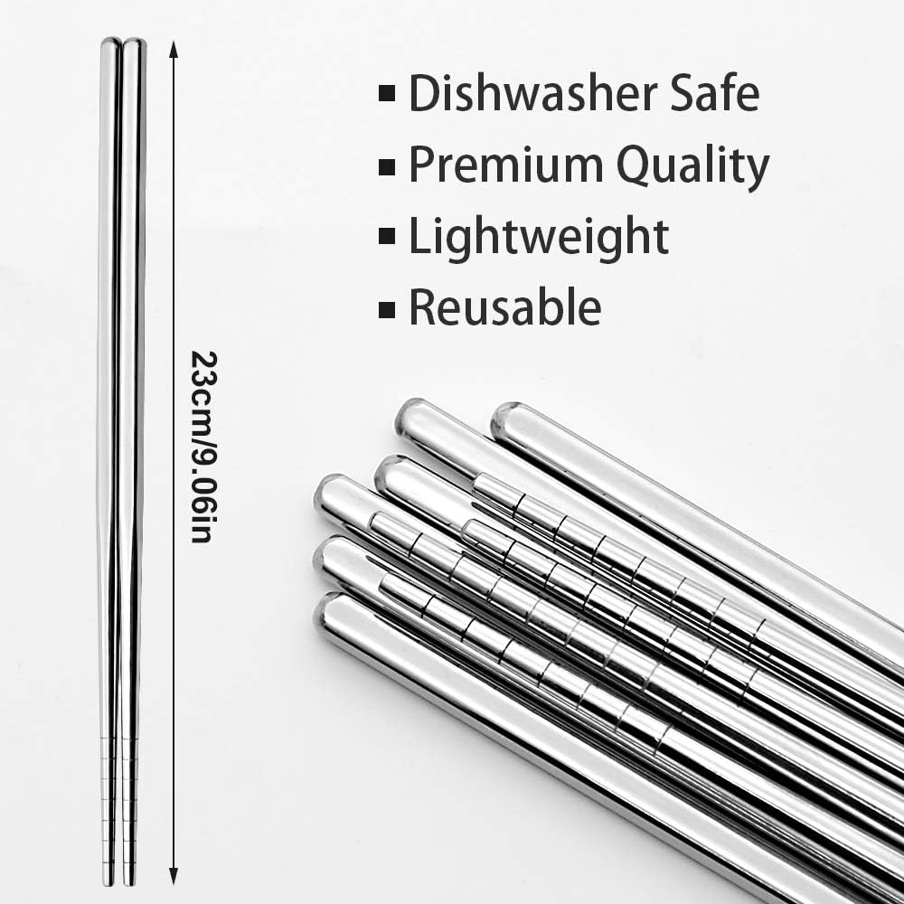 Stainless Steel Chopsticks Reusable Multicolor Lightweight 304 Metal Chopsticks Dishwasher Safe - 5 Pairs (Silver) - Image 4