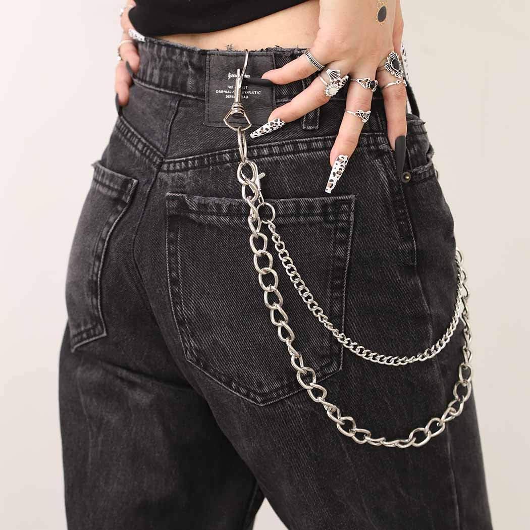 Bomine Hip Hop Pants Jean Chain Goth Punk Silver Trousers Chains Biker Heavy Thick Wallet Pocket Chains Silver Keychains Body Jewelry for Men and Women (Silver), 1 Count (Pack of 1) - Image 1
