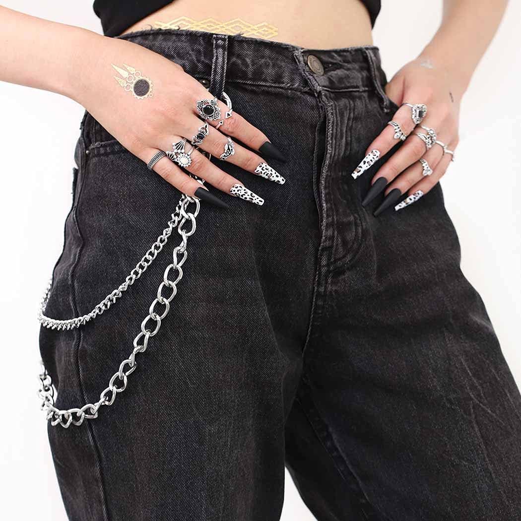 Bomine Hip Hop Pants Jean Chain Goth Punk Silver Trousers Chains Biker Heavy Thick Wallet Pocket Chains Silver Keychains Body Jewelry for Men and Women (Silver), 1 Count (Pack of 1) - Image 2