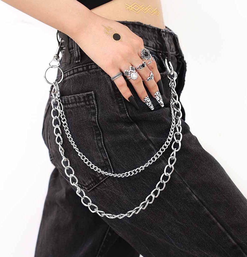 Bomine Hip Hop Pants Jean Chain Goth Punk Silver Trousers Chains Biker Heavy Thick Wallet Pocket Chains Silver Keychains Body Jewelry for Men and Women (Silver), 1 Count (Pack of 1) - Image 3