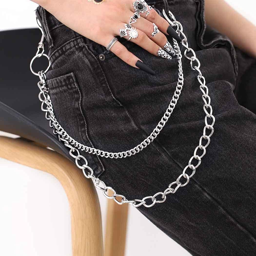 Bomine Hip Hop Pants Jean Chain Goth Punk Silver Trousers Chains Biker Heavy Thick Wallet Pocket Chains Silver Keychains Body Jewelry for Men and Women (Silver), 1 Count (Pack of 1) - Image 4