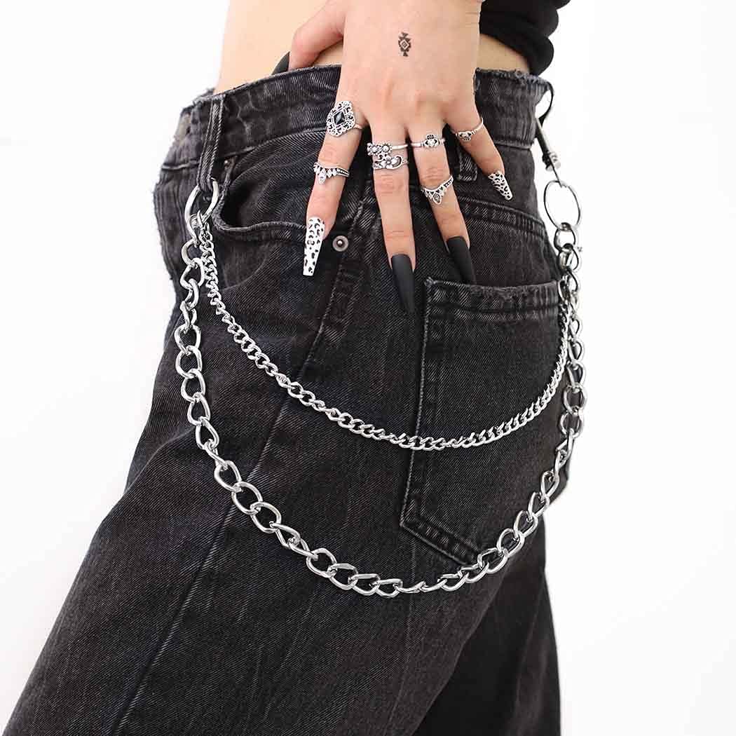 Bomine Hip Hop Pants Jean Chain Goth Punk Silver Trousers Chains Biker Heavy Thick Wallet Pocket Chains Silver Keychains Body Jewelry for Men and Women (Silver), 1 Count (Pack of 1) - Image 5