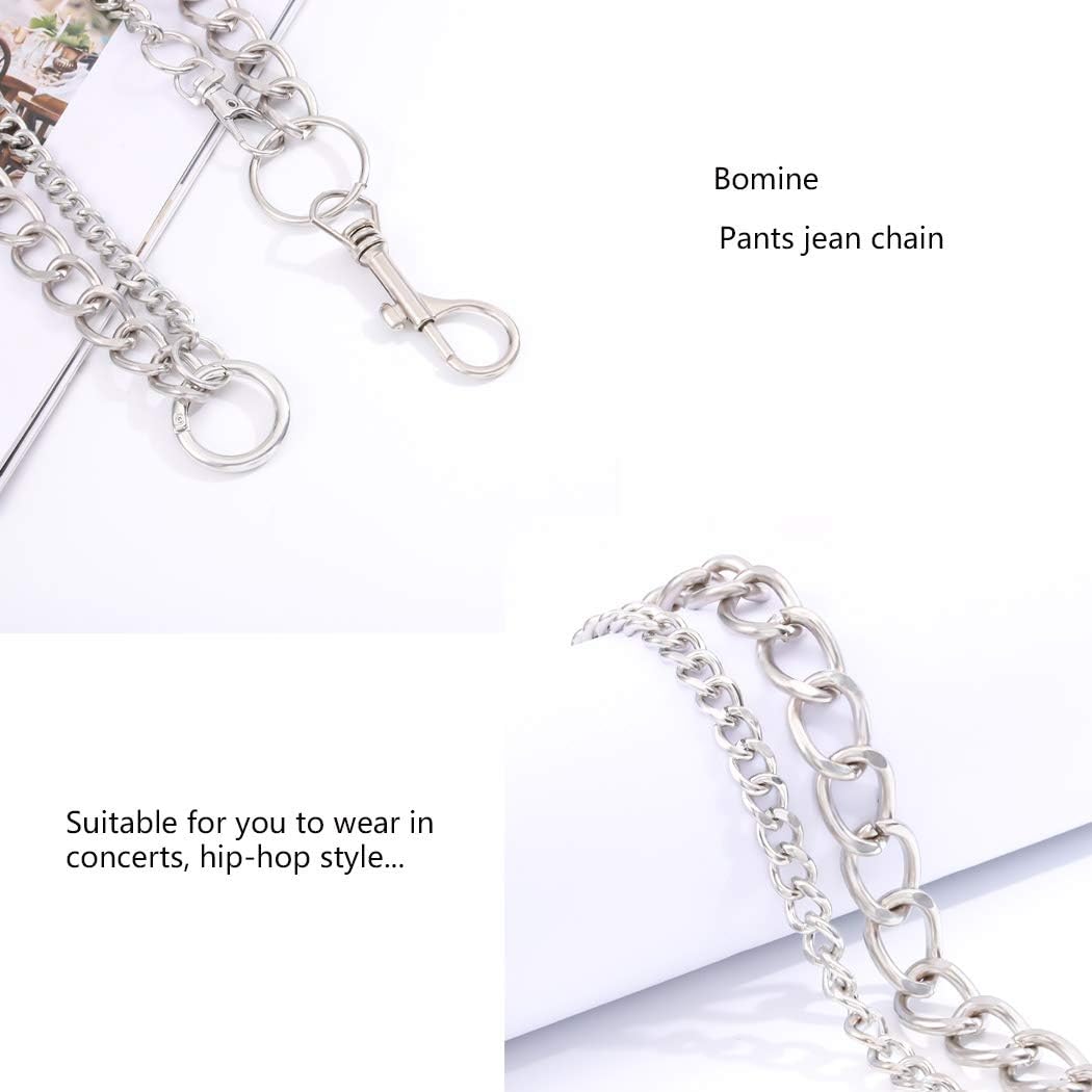 Bomine Hip Hop Pants Jean Chain Goth Punk Silver Trousers Chains Biker Heavy Thick Wallet Pocket Chains Silver Keychains Body Jewelry for Men and Women (Silver), 1 Count (Pack of 1) - Image 6