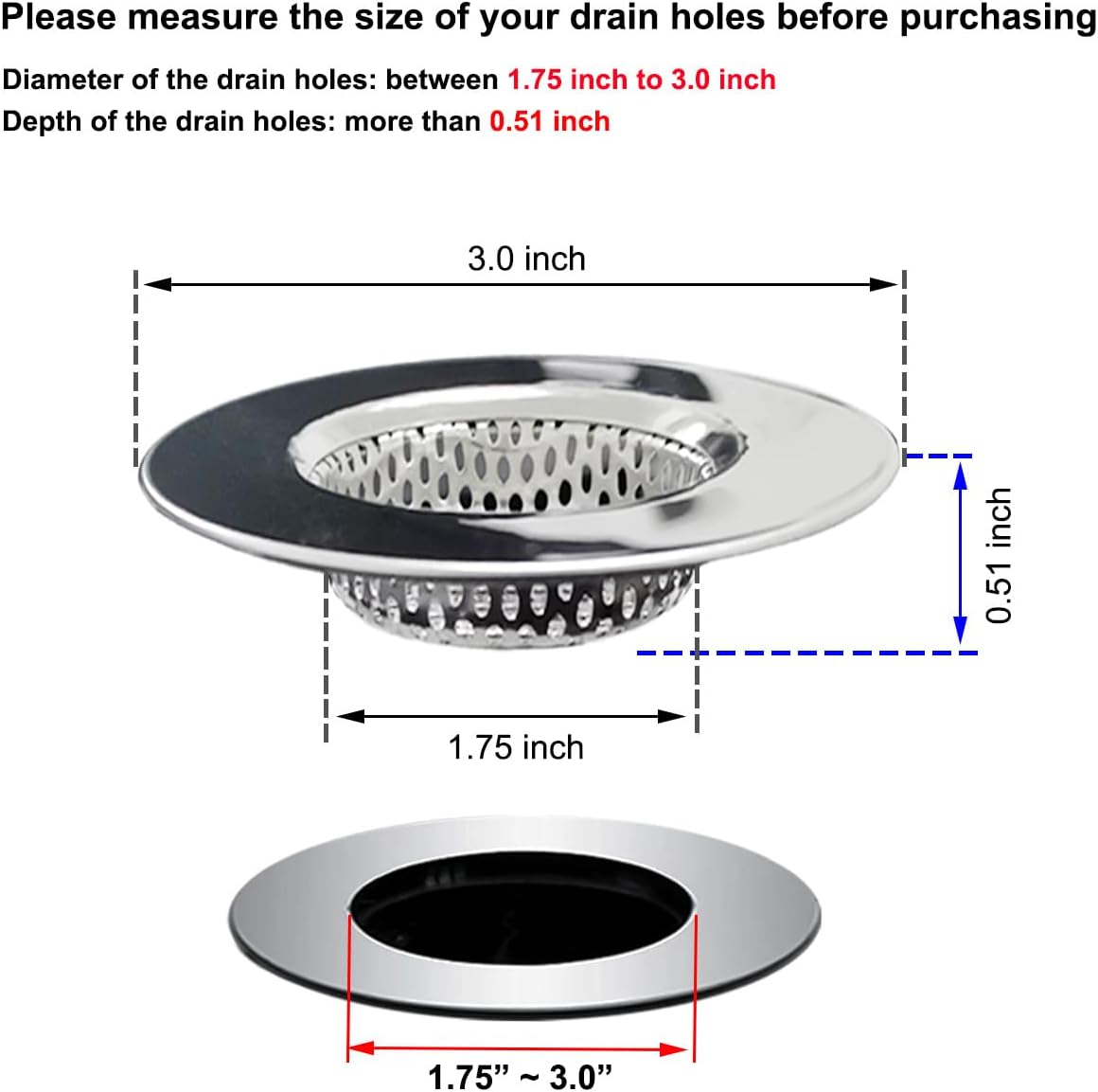 2PCS Bathtub Drain Strainers, Shower Drain Hair Catcher, Stainless Steel Drain Cover Basket for Bathroom Laundry Floor Drain, Fit for 1.75