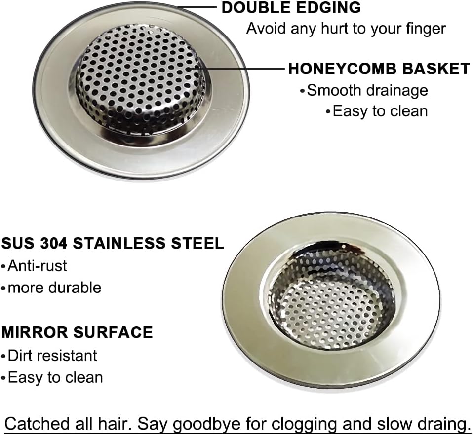2PCS Bathtub Drain Strainers, Shower Drain Hair Catcher, Stainless Steel Drain Cover Basket for Bathroom Laundry Floor Drain, Fit for 1.75