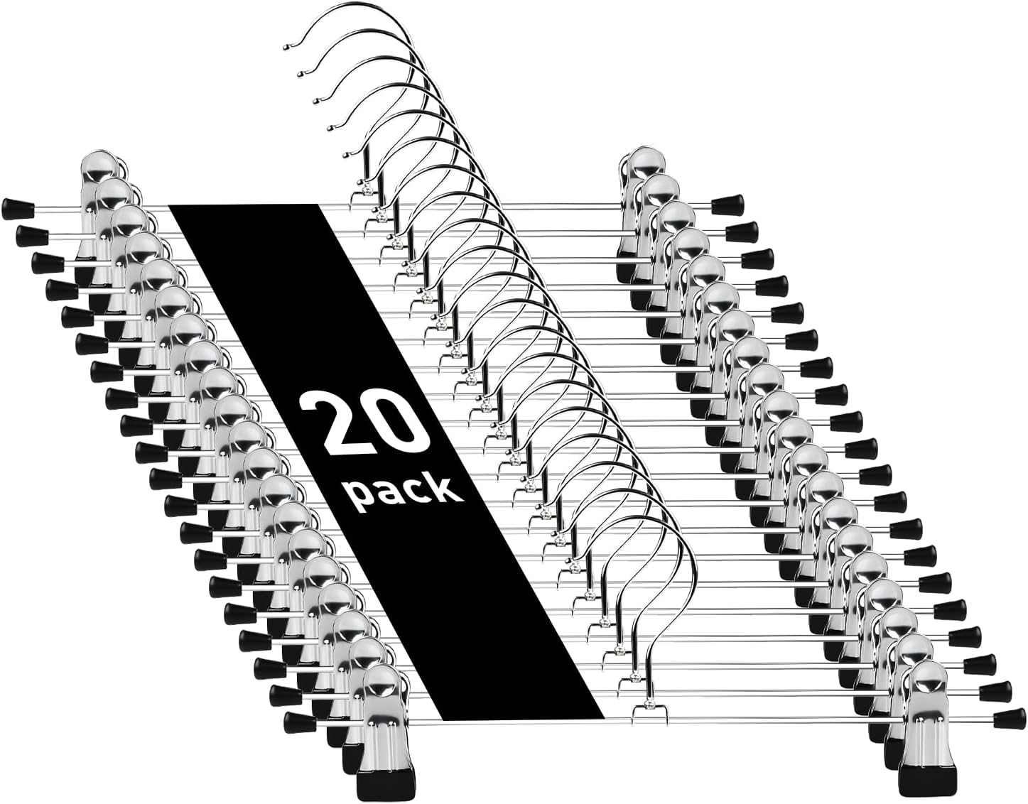 Pants Hanger,  Trouser Hangers 20 Pcs Space Saving Skirt Hangers with Clips Pant Hangers Adjustable Non-Slip Coat Suit Skirt Hangers Heavy Duty Chrome Clothes Hangers Clothes Hook - Image 1