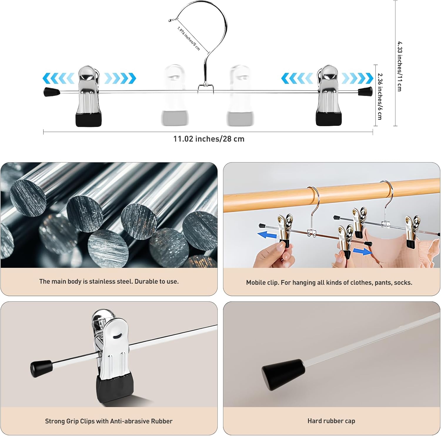 Pants Hanger,  Trouser Hangers 20 Pcs Space Saving Skirt Hangers with Clips Pant Hangers Adjustable Non-Slip Coat Suit Skirt Hangers Heavy Duty Chrome Clothes Hangers Clothes Hook - Image 3