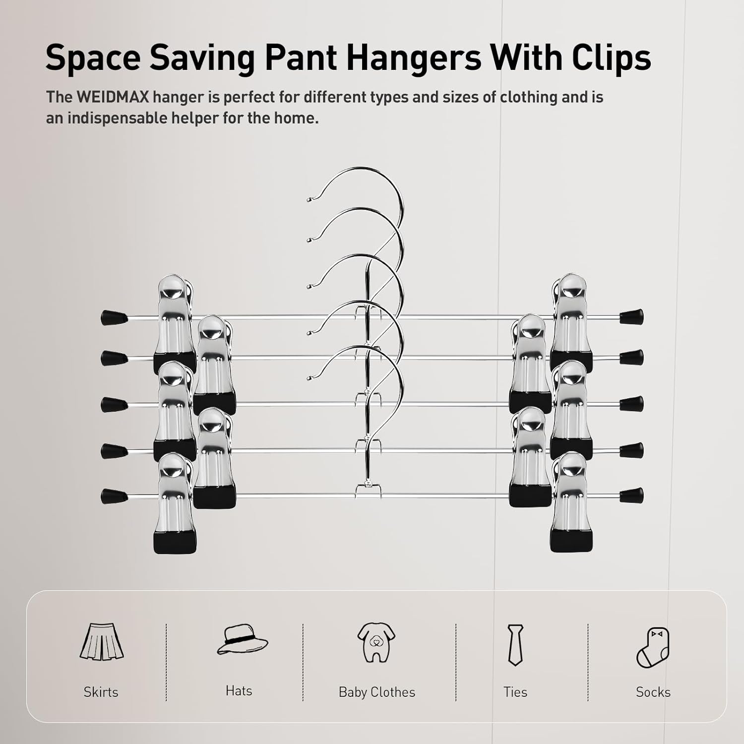 Pants Hanger,  Trouser Hangers 20 Pcs Space Saving Skirt Hangers with Clips Pant Hangers Adjustable Non-Slip Coat Suit Skirt Hangers Heavy Duty Chrome Clothes Hangers Clothes Hook - Image 5