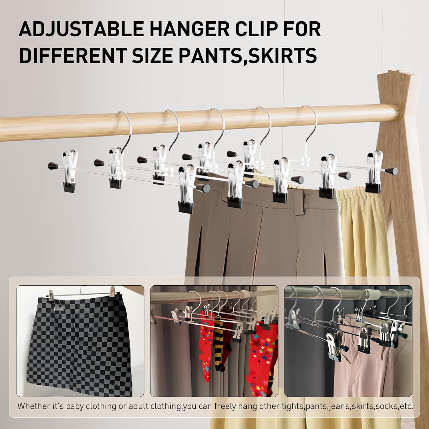 Pants Hanger,  Trouser Hangers 20 Pcs Space Saving Skirt Hangers with Clips Pant Hangers Adjustable Non-Slip Coat Suit Skirt Hangers Heavy Duty Chrome Clothes Hangers Clothes Hook - Image 6