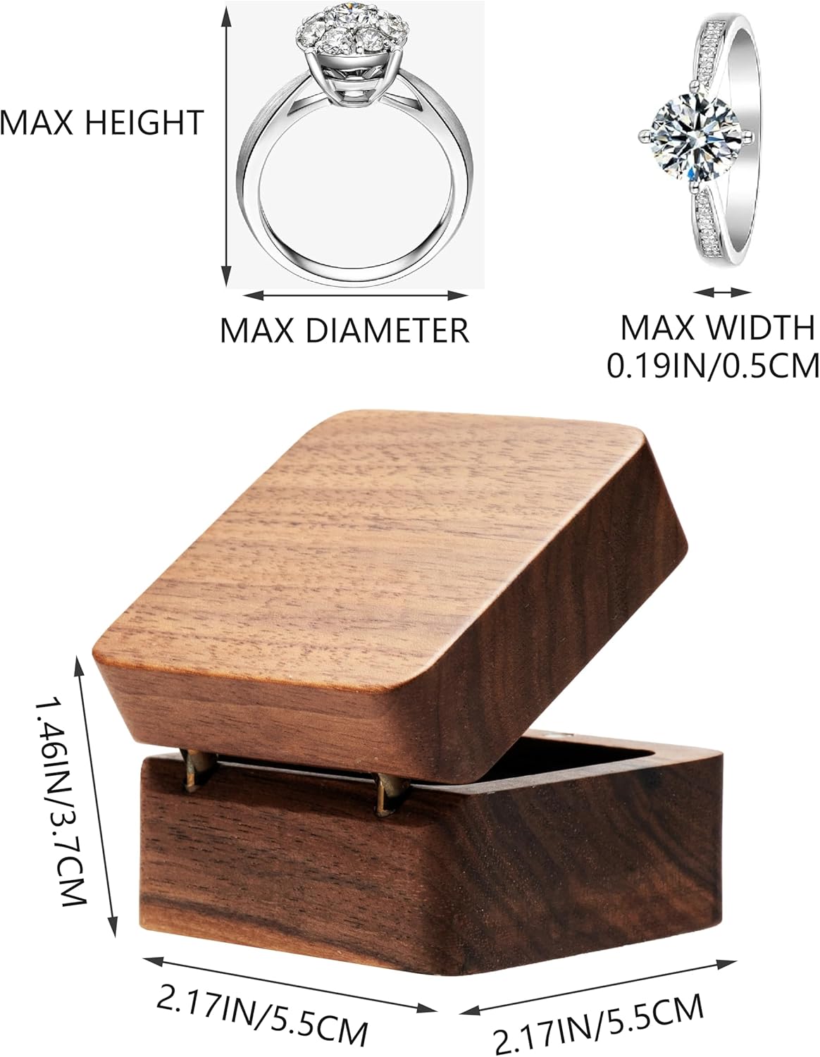 Square Solid Wood Double Ring Box Case for Wedding Ceremony Engagement Proposal,Wooden Ring Holder for 2 Rings (Beige Inner) - Image 3
