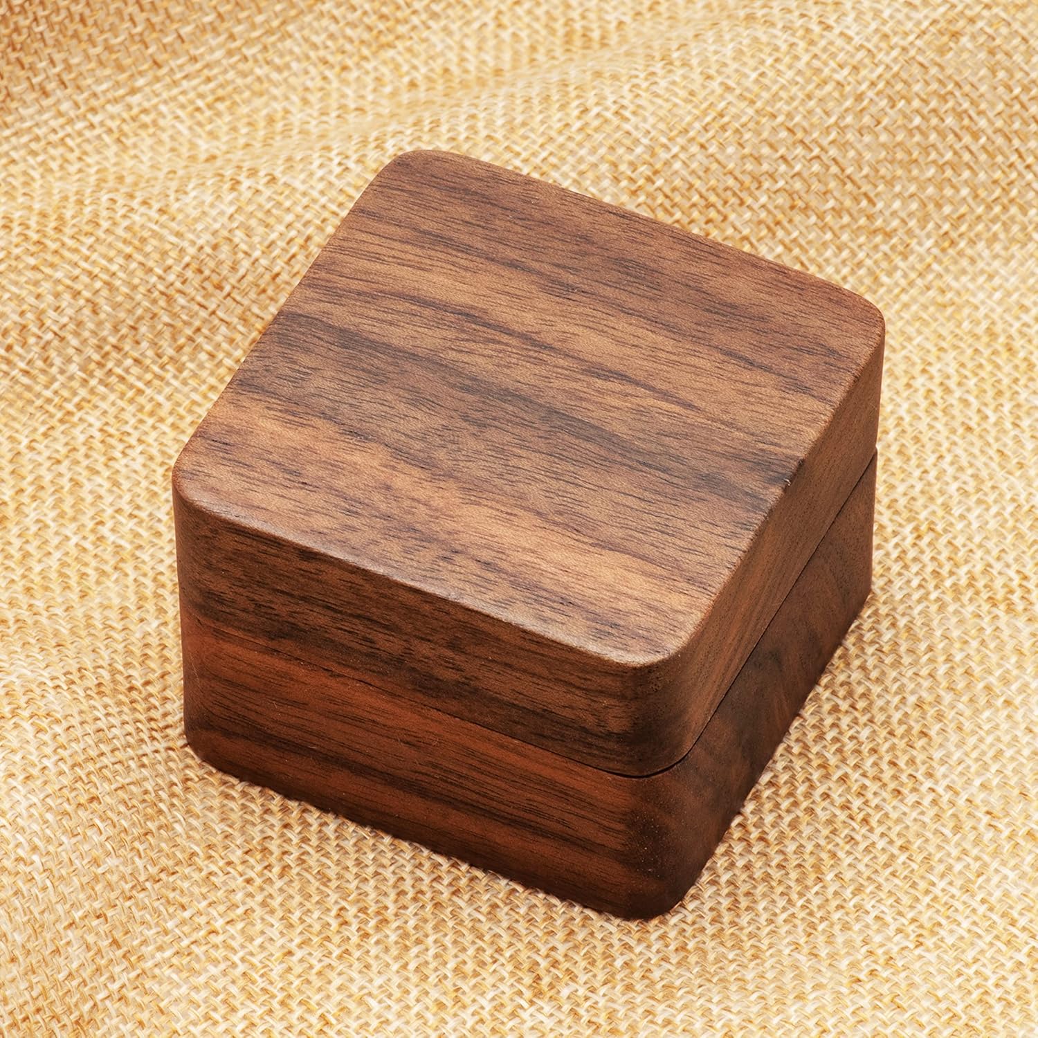 Square Solid Wood Double Ring Box Case for Wedding Ceremony Engagement Proposal,Wooden Ring Holder for 2 Rings (Beige Inner) - Image 4