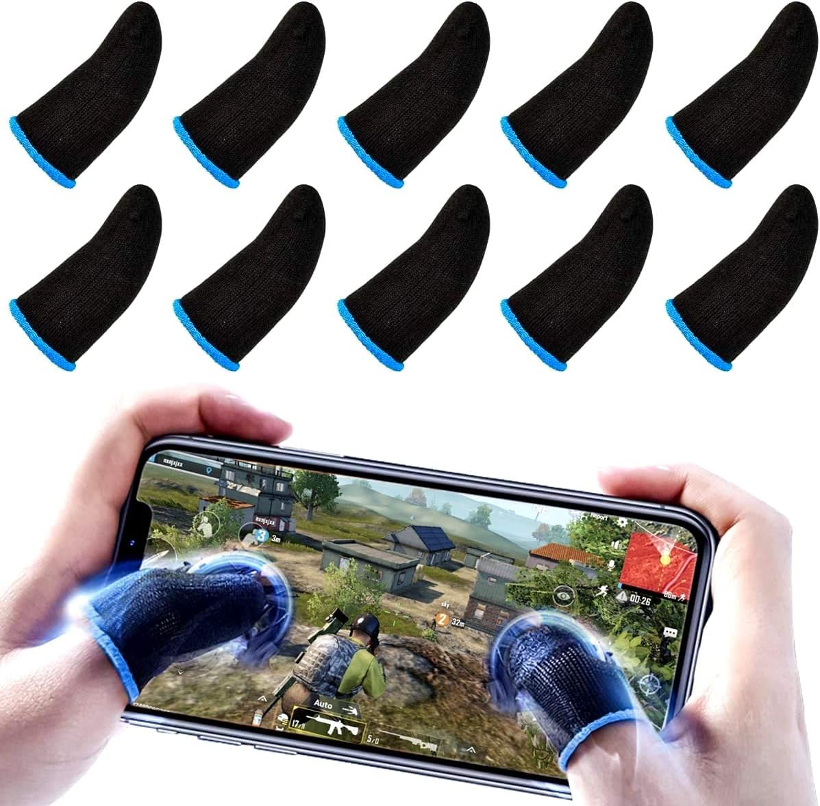PUBG Mobile Finger Sleeves for Mobile Gaming | Pack of 10 | Thumb Sleeves for Mobile Gaming | PUBG COD Fortnite | Anti Sweat Anti Dryness Breathable | Finger Gloves (Blue) - Image 1