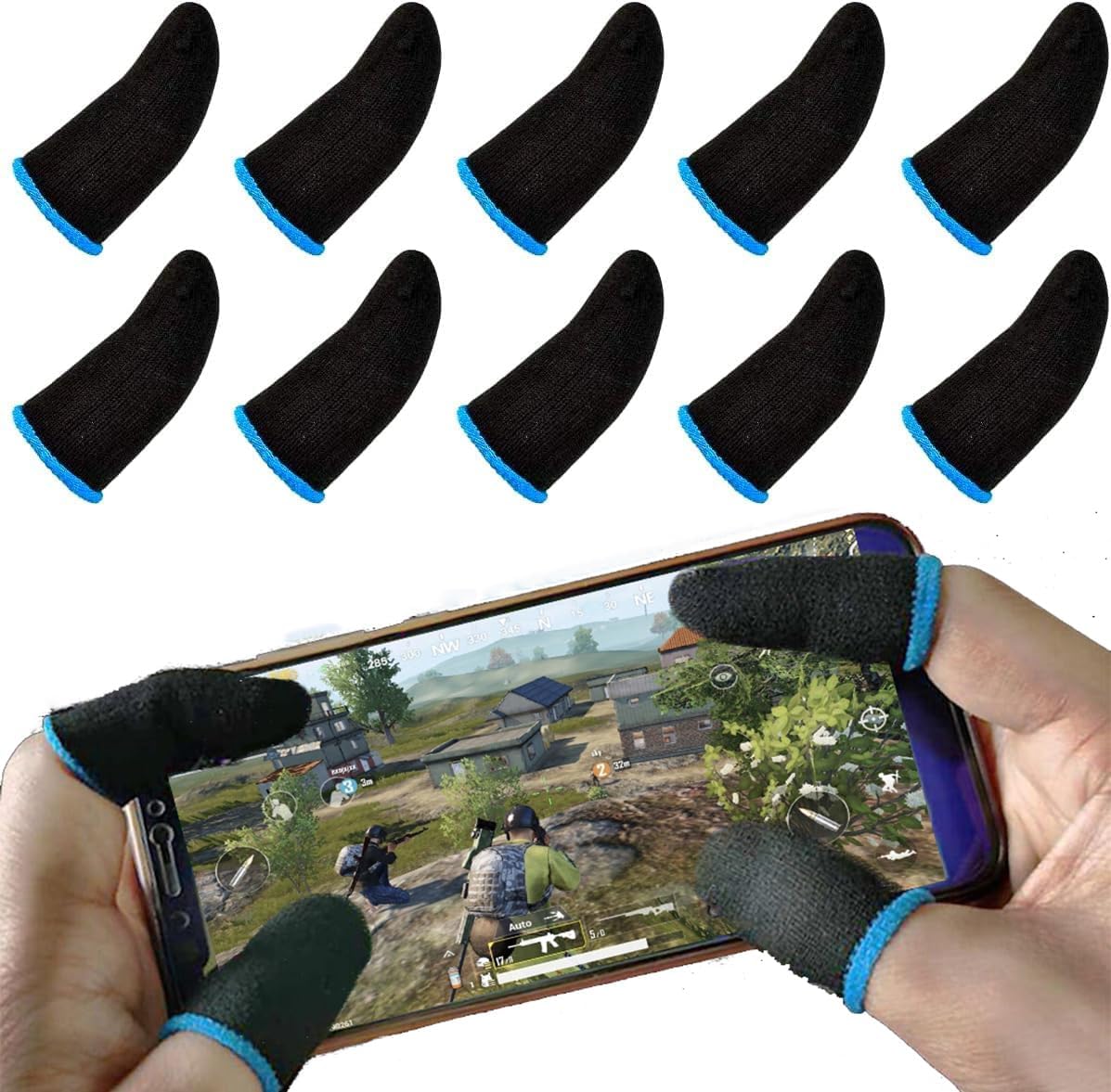 PUBG Mobile Finger Sleeves for Mobile Gaming | Pack of 10 | Thumb Sleeves for Mobile Gaming | PUBG COD Fortnite | Anti Sweat Anti Dryness Breathable | Finger Gloves (Blue) - Image 2