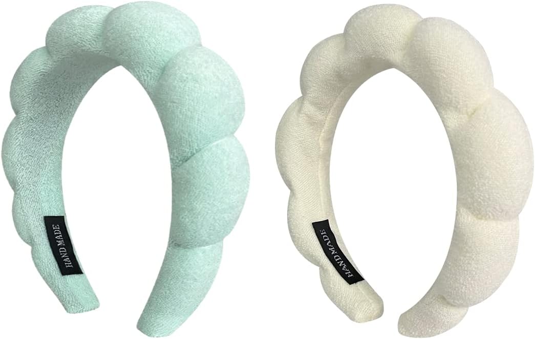 2 Pack Sponge Spa Makeup Headband, Puffy Spa Headband Skincare Headband for Women Face Washing, Makeup Removal, Shower, Skincare - Image 1
