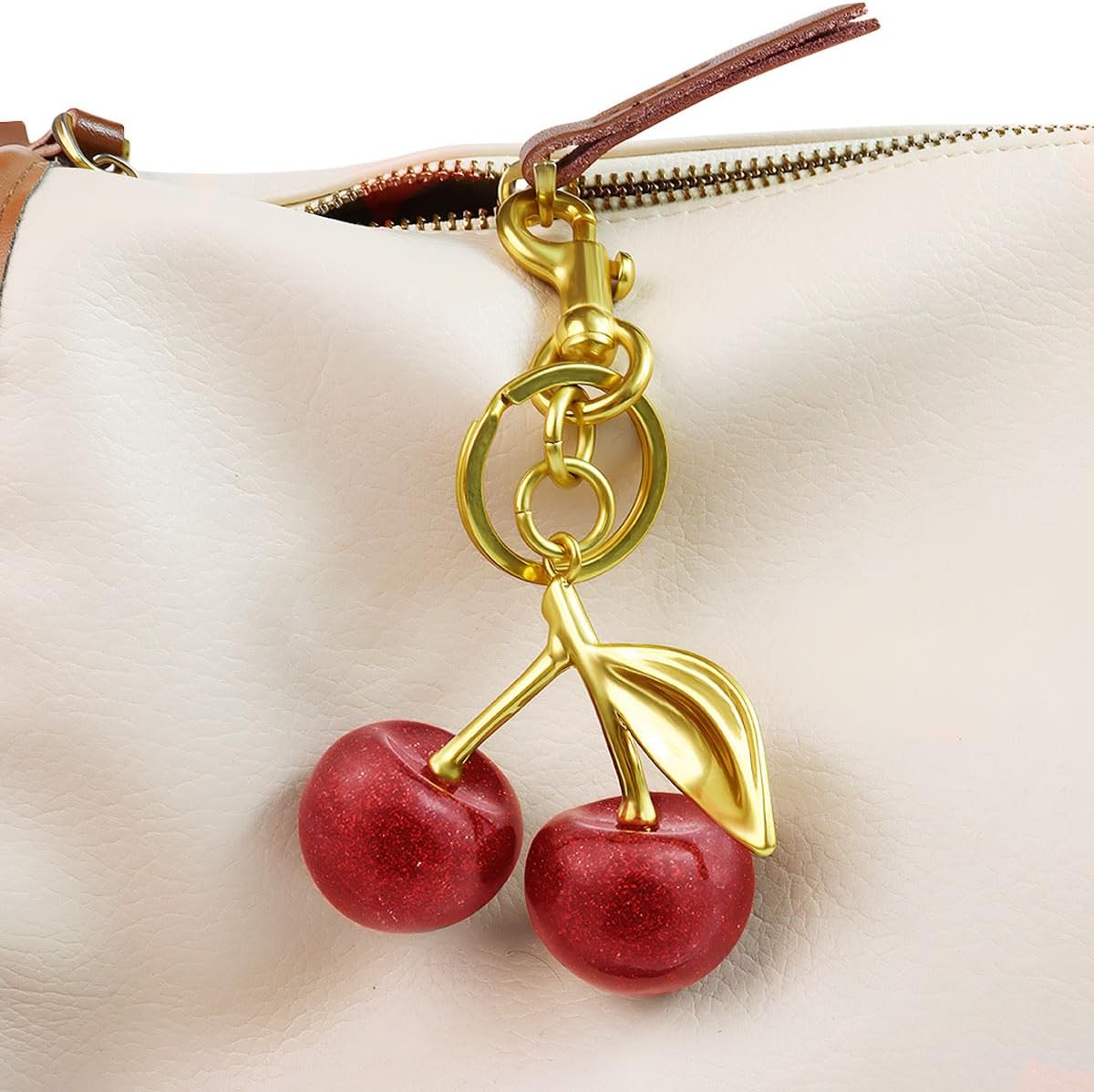 18K Gold Plated Cherry Keychain, Cherry Purse Charm, 1 Pack 18k Gold Plated Cherry, 4.9