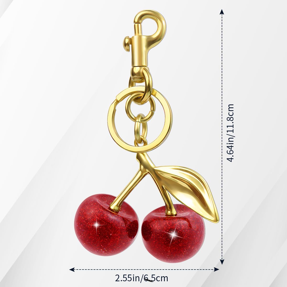 18K Gold Plated Cherry Keychain, Cherry Purse Charm, 1 Pack 18k Gold Plated Cherry, 4.9
