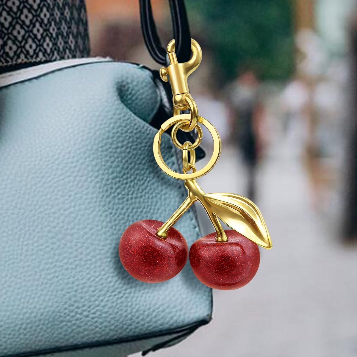 18K Gold Plated Cherry Keychain, Cherry Purse Charm, 1 Pack 18k Gold Plated Cherry, 4.9