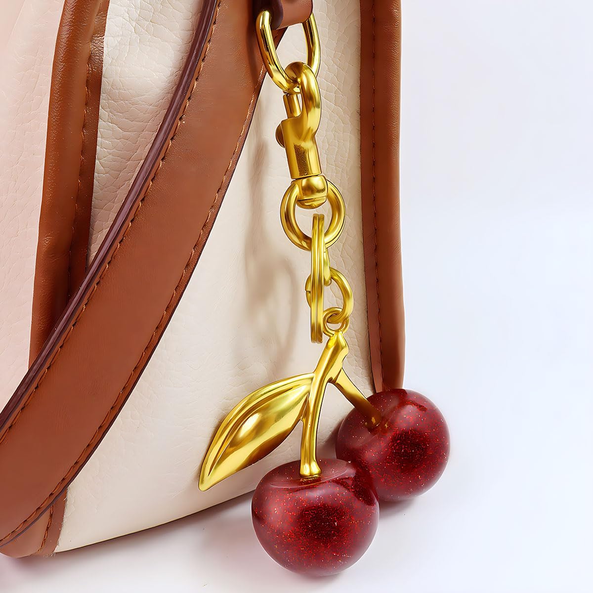 18K Gold Plated Cherry Keychain, Cherry Purse Charm, 1 Pack 18k Gold Plated Cherry, 4.9