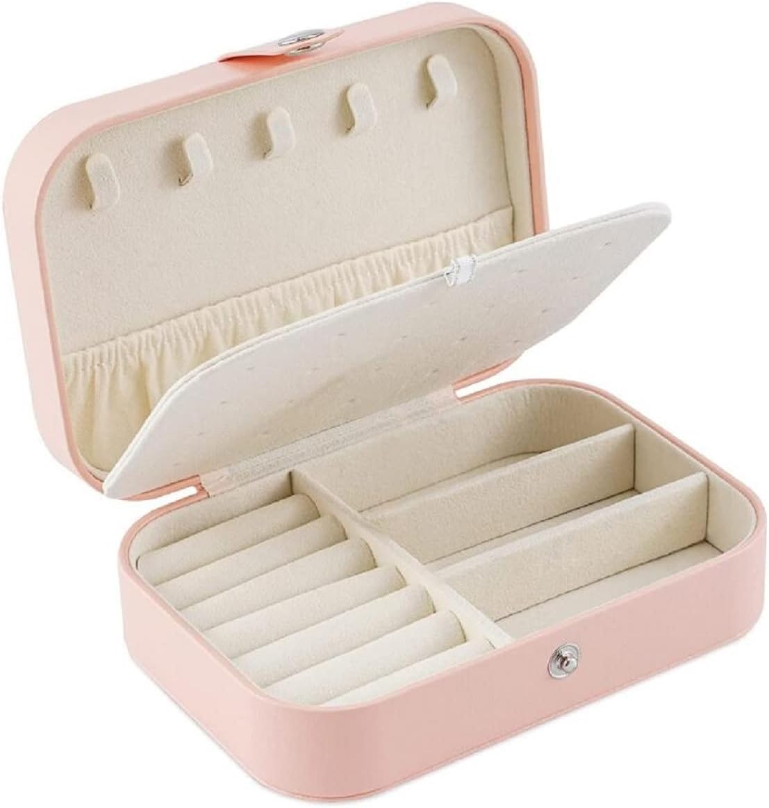 Small Jewelry Box, Travel Jewelry Organizer Portable Jewelry Storage Case for Necklace Earring Rings, Double Layer PU Leather Mini Jewelry Gift Box for Girls Women, Pink - Image 1