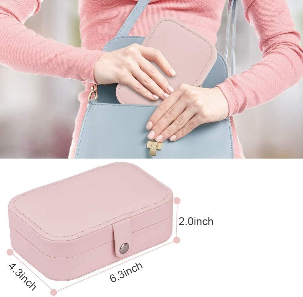 Small Jewelry Box, Travel Jewelry Organizer Portable Jewelry Storage Case for Necklace Earring Rings, Double Layer PU Leather Mini Jewelry Gift Box for Girls Women, Pink - Image 5