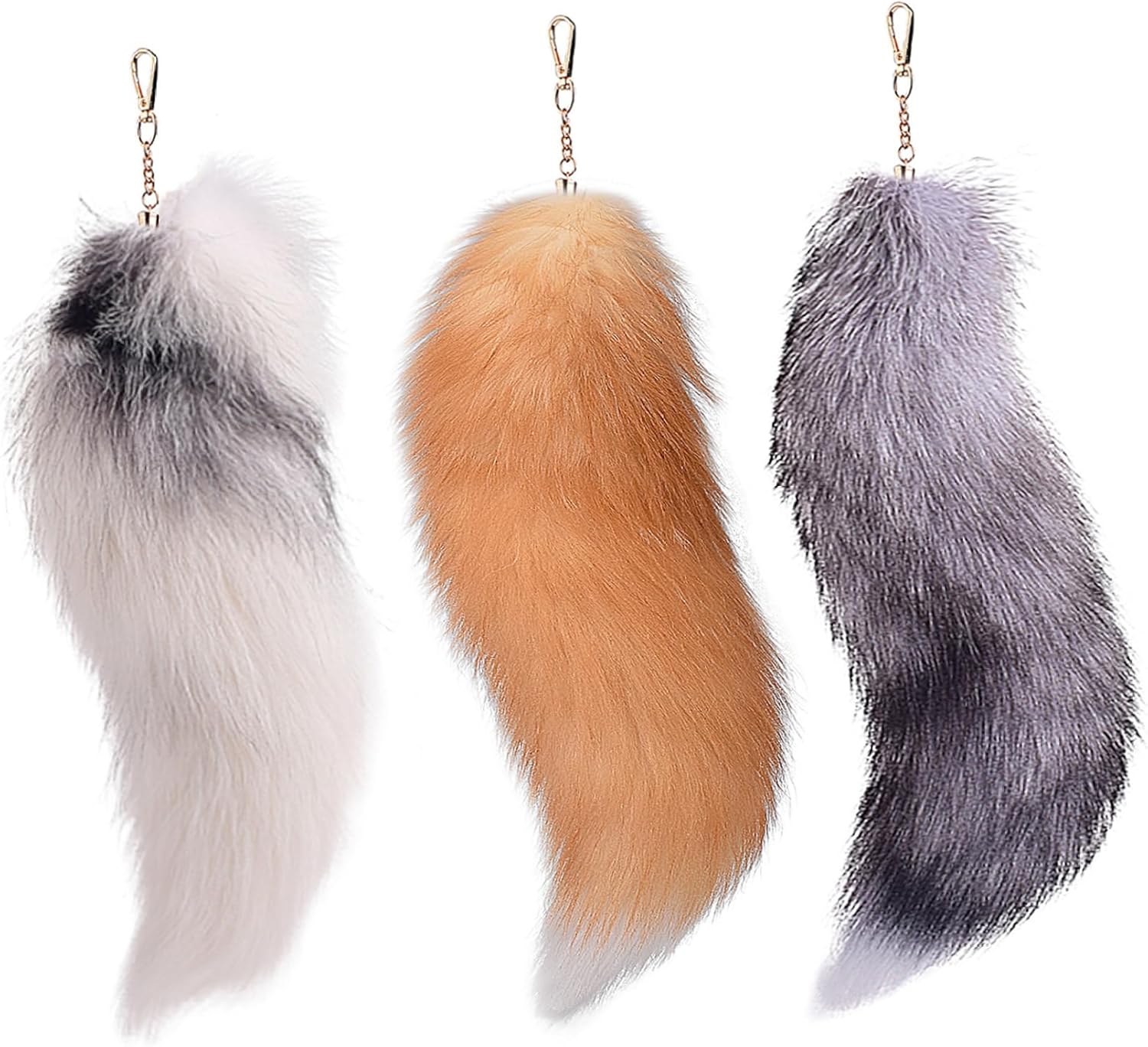 3 Pcs Therian Tail, 15.8 Inch Long Therian Fox Tail with Clasp, Halloween Soft Fluffy Fox Tail Keychain, Hanging Fox Tails for Women Adult Handbag Backpack - Image 1