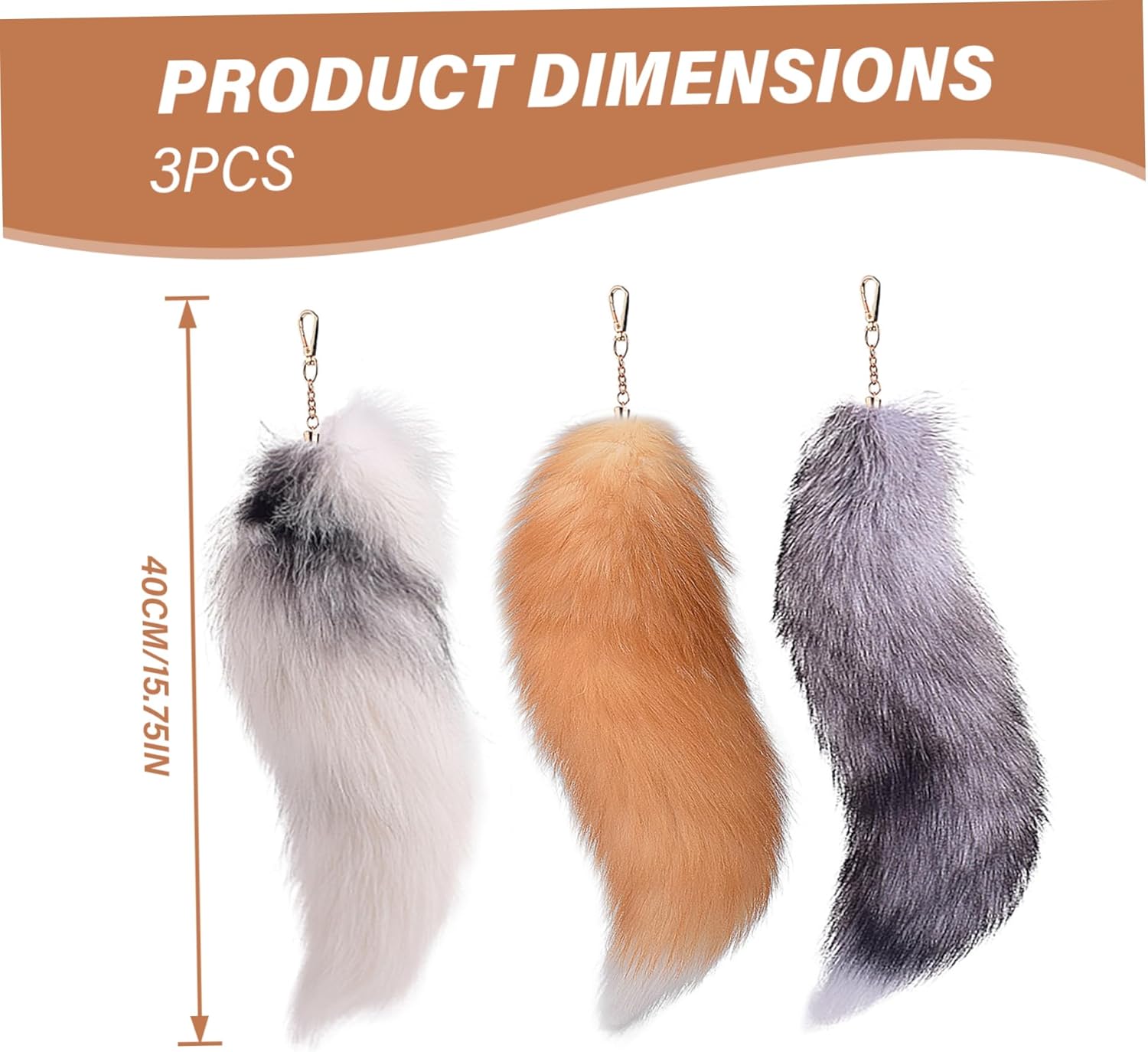 3 Pcs Therian Tail, 15.8 Inch Long Therian Fox Tail with Clasp, Halloween Soft Fluffy Fox Tail Keychain, Hanging Fox Tails for Women Adult Handbag Backpack - Image 3