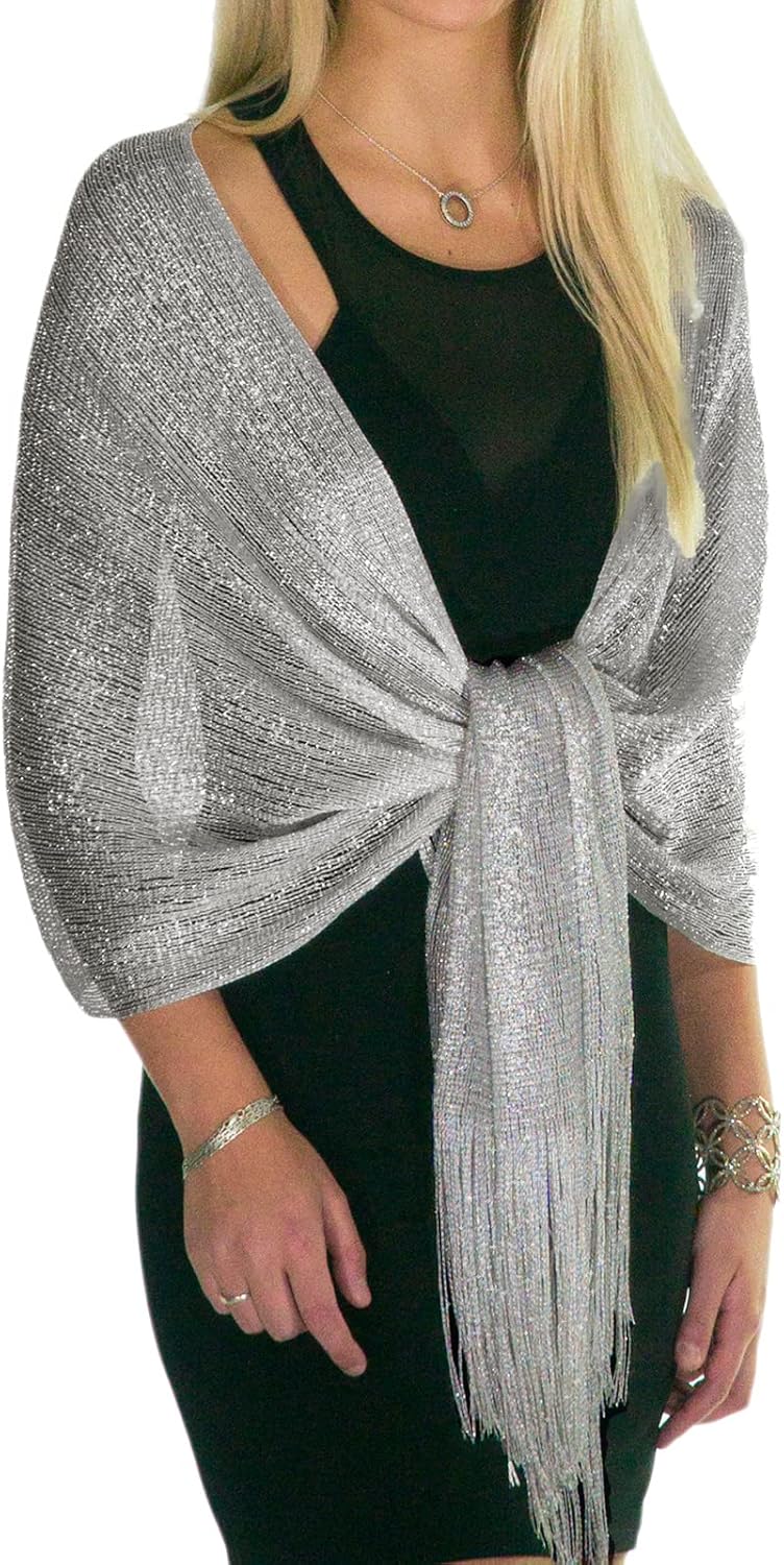 Sheer Glitter Sparkle Shawl Wrap Fringe Prom Weddings Evening Scarfs for Women - Image 1