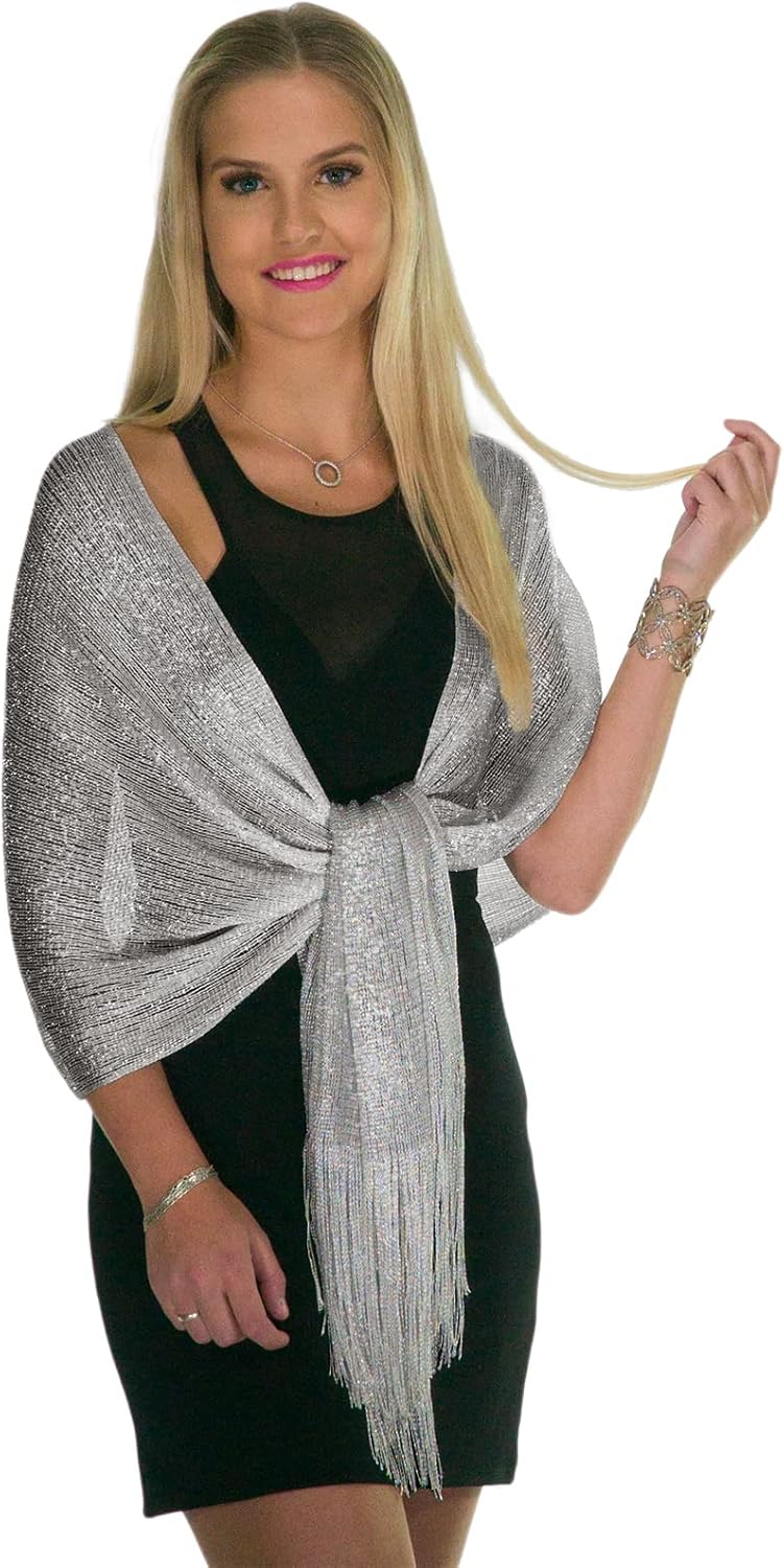 Sheer Glitter Sparkle Shawl Wrap Fringe Prom Weddings Evening Scarfs for Women - Image 3