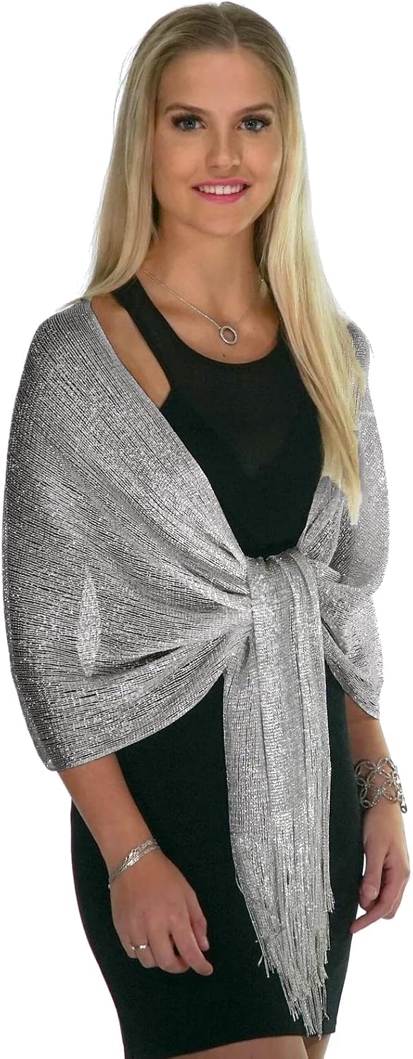 Sheer Glitter Sparkle Shawl Wrap Fringe Prom Weddings Evening Scarfs for Women - Image 4