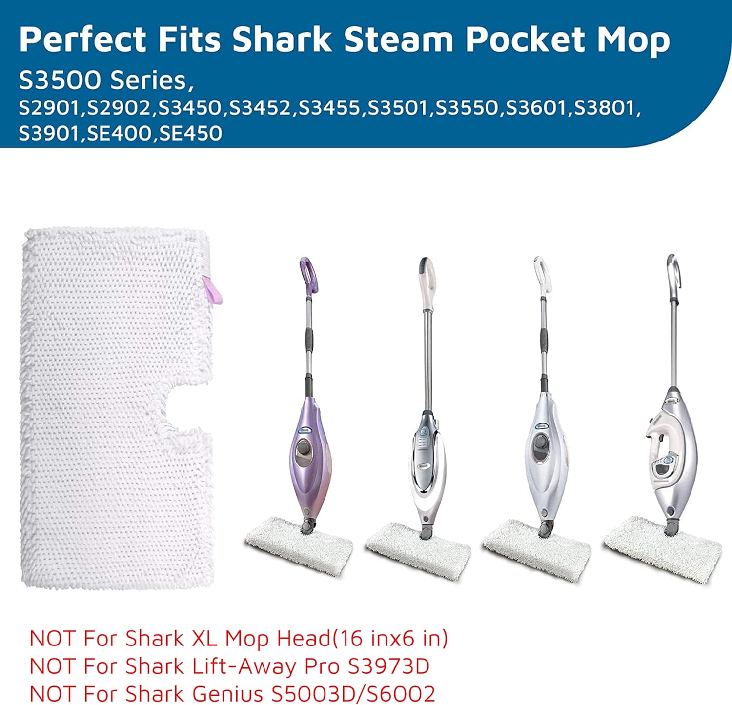 Flammi Steam Pocket Mop Replacement Pads for Shark S3500 Series S3501 S3601 S3550 S3901 SE450 S3801CO S3601D S2901 S2902 Steam Pocket Mop, 4 Pack - Image 2