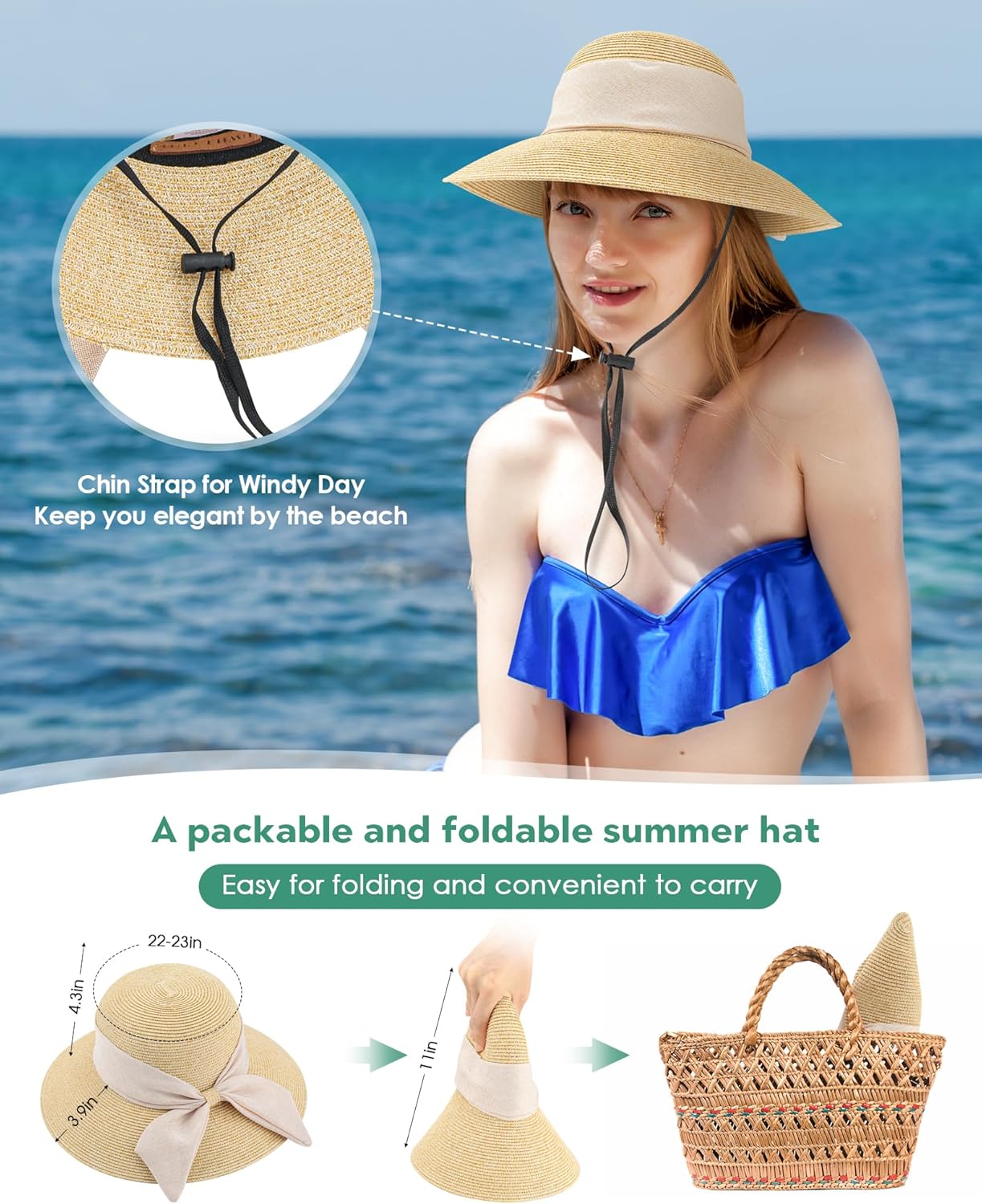 Sun Hat Womens Wide Brim Foldable Straw Hats Beach Sun Hats for Women Floppy Summer Hats UPF 50+ - Image 5