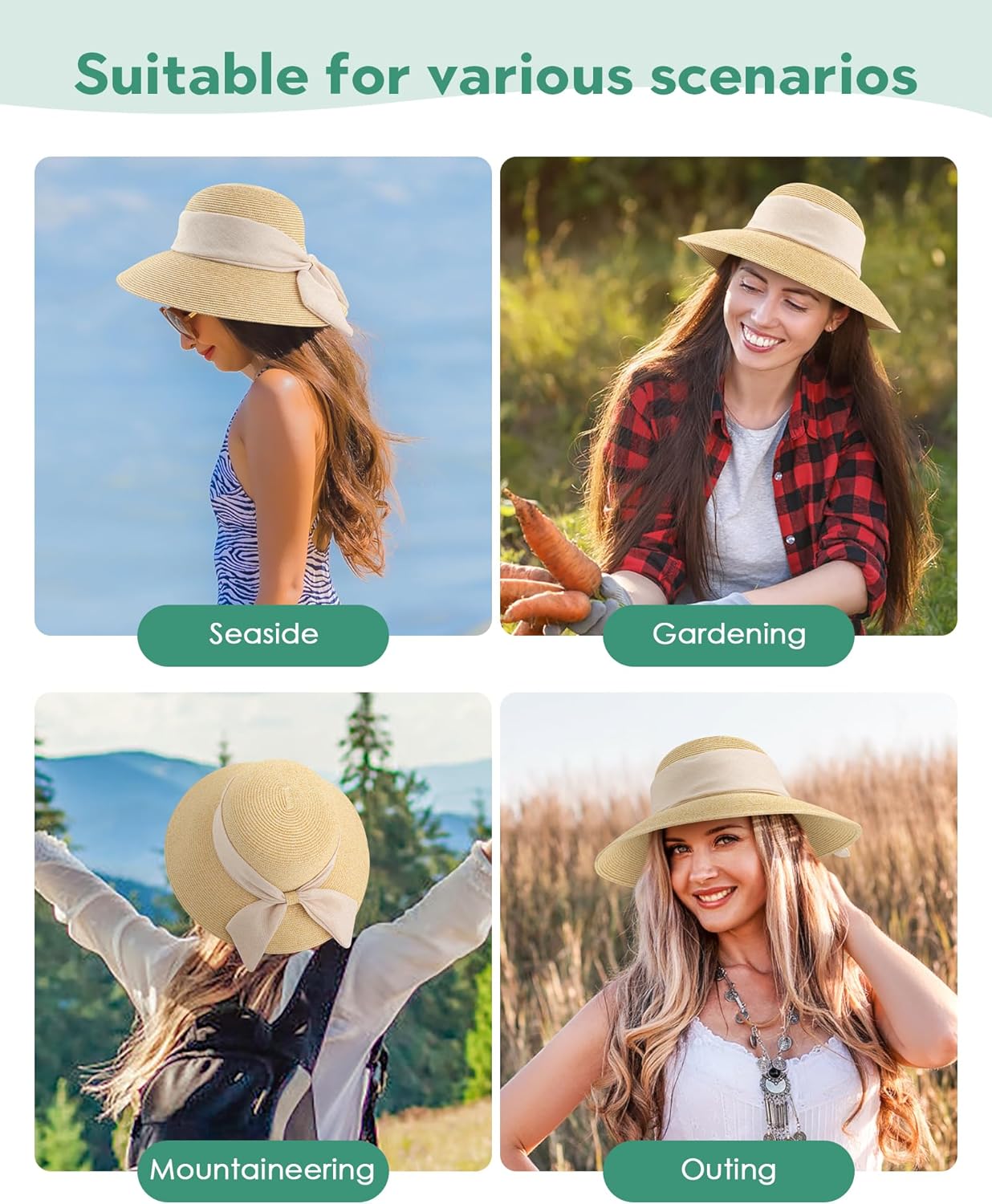 Sun Hat Womens Wide Brim Foldable Straw Hats Beach Sun Hats for Women Floppy Summer Hats UPF 50+ - Image 7