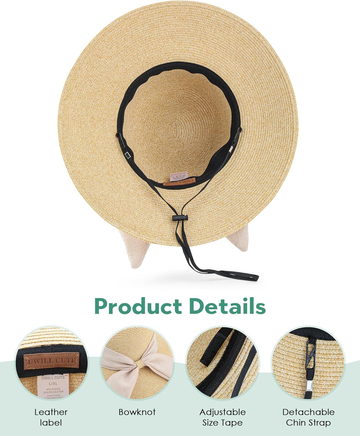 Sun Hat Womens Wide Brim Foldable Straw Hats Beach Sun Hats for Women Floppy Summer Hats UPF 50+ - Image 8