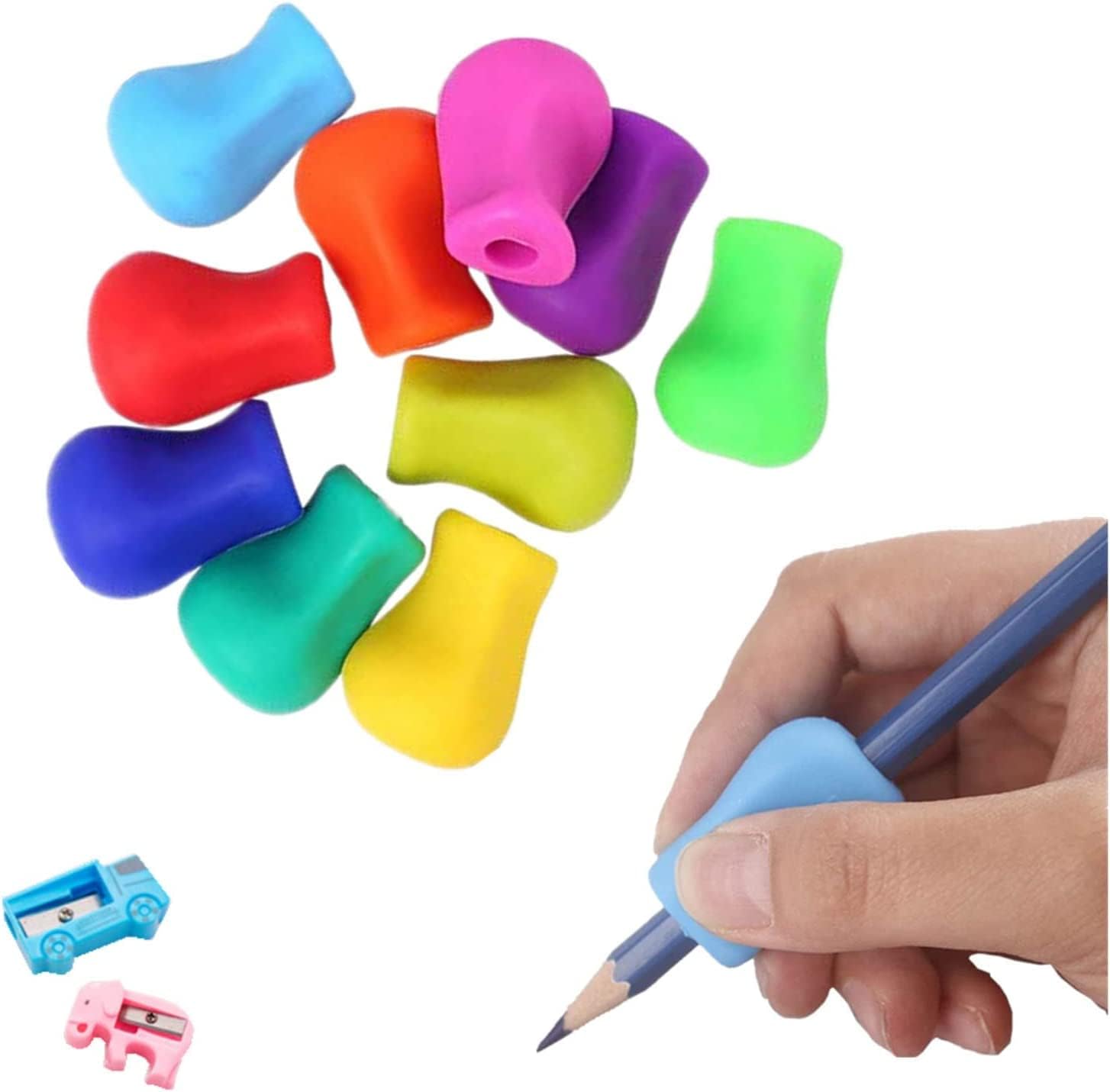 Pencil Grips Universal Ergonomic Handwriting Trainers Training Pencil Holder for Kids Handwriting Posture Correction Training Tools Writing Aid Training Grip Silicone Finger Grip for Righties and Lefties, Kids and Adults, 10 Counts - Image 1