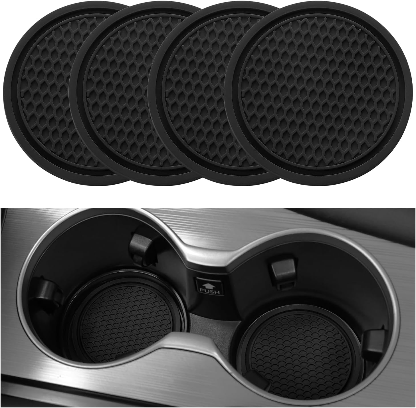 Car Cup Coaster, 4PCS Universal Non-Slip Cup Holders Embedded in Ornaments Coaster, Car Interior Accessories, Black - Image 1