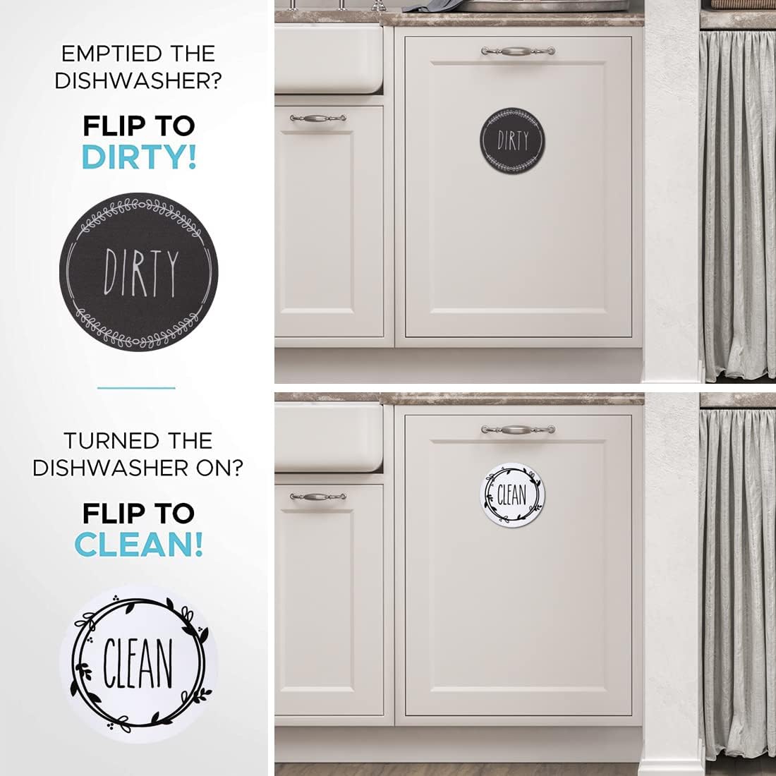 Dishwasher Magnet Clean Dirty Sign Farmhouse Dirty Clean Dish Washer Magnet Double Sided Universal Indicator with Magnetic for Kitchen Refrigerator - Image 3