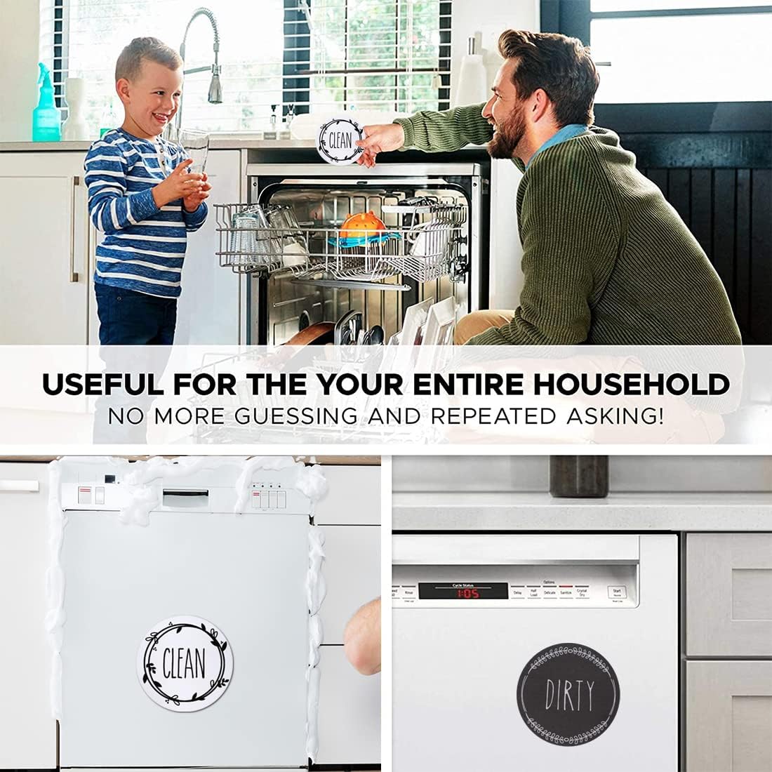Dishwasher Magnet Clean Dirty Sign Farmhouse Dirty Clean Dish Washer Magnet Double Sided Universal Indicator with Magnetic for Kitchen Refrigerator - Image 4