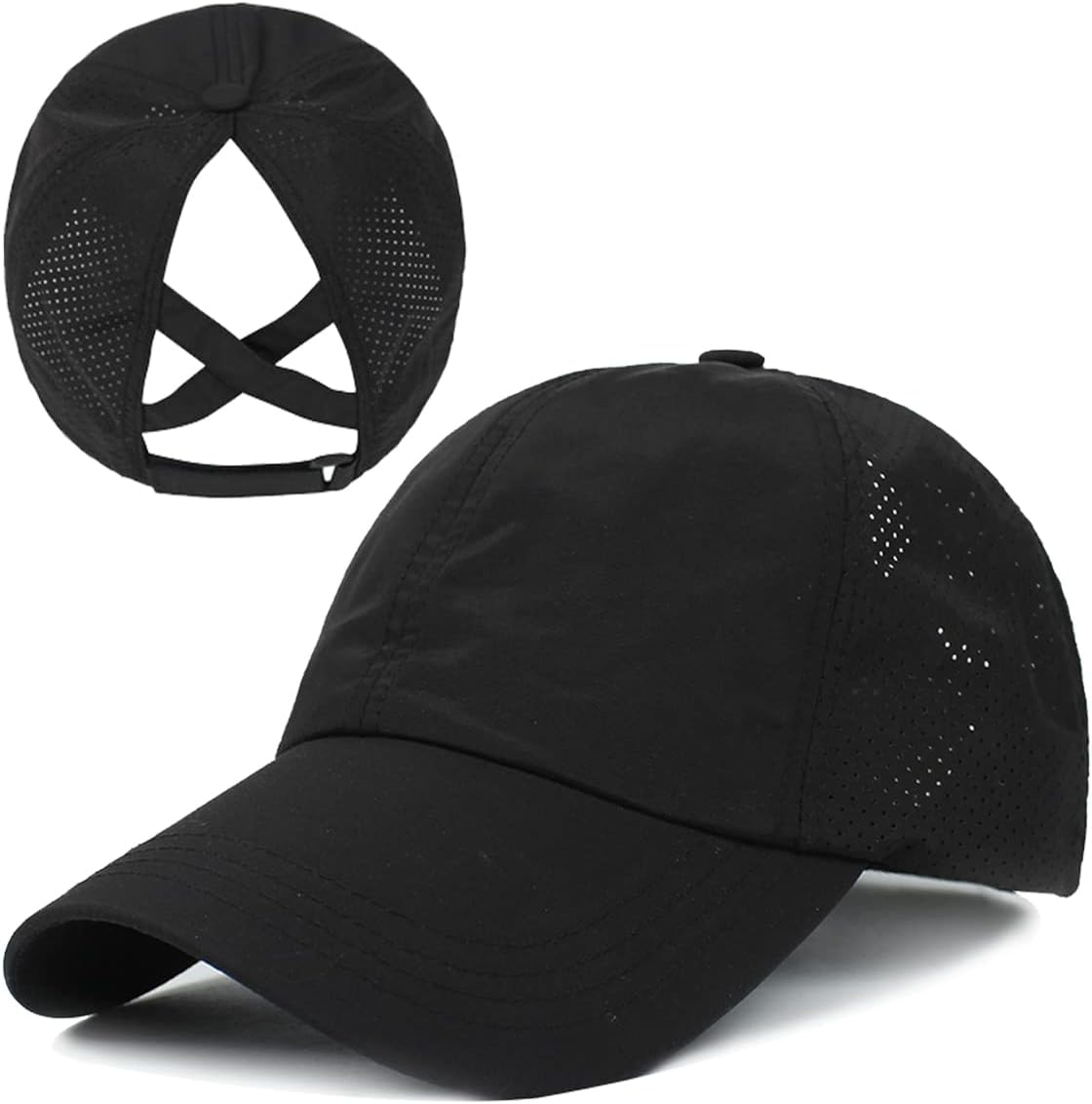Womens Criss Cross Ponytail Baseball Cap Adjustable Messy Bun Mesh Quick Drying Hat - Image 1
