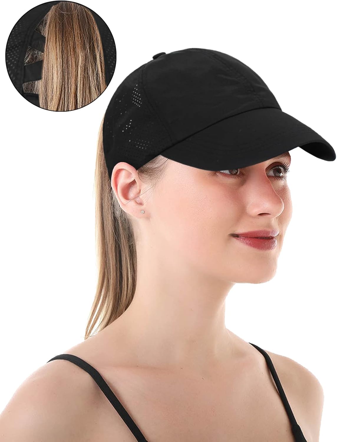 Womens Criss Cross Ponytail Baseball Cap Adjustable Messy Bun Mesh Quick Drying Hat - Image 4