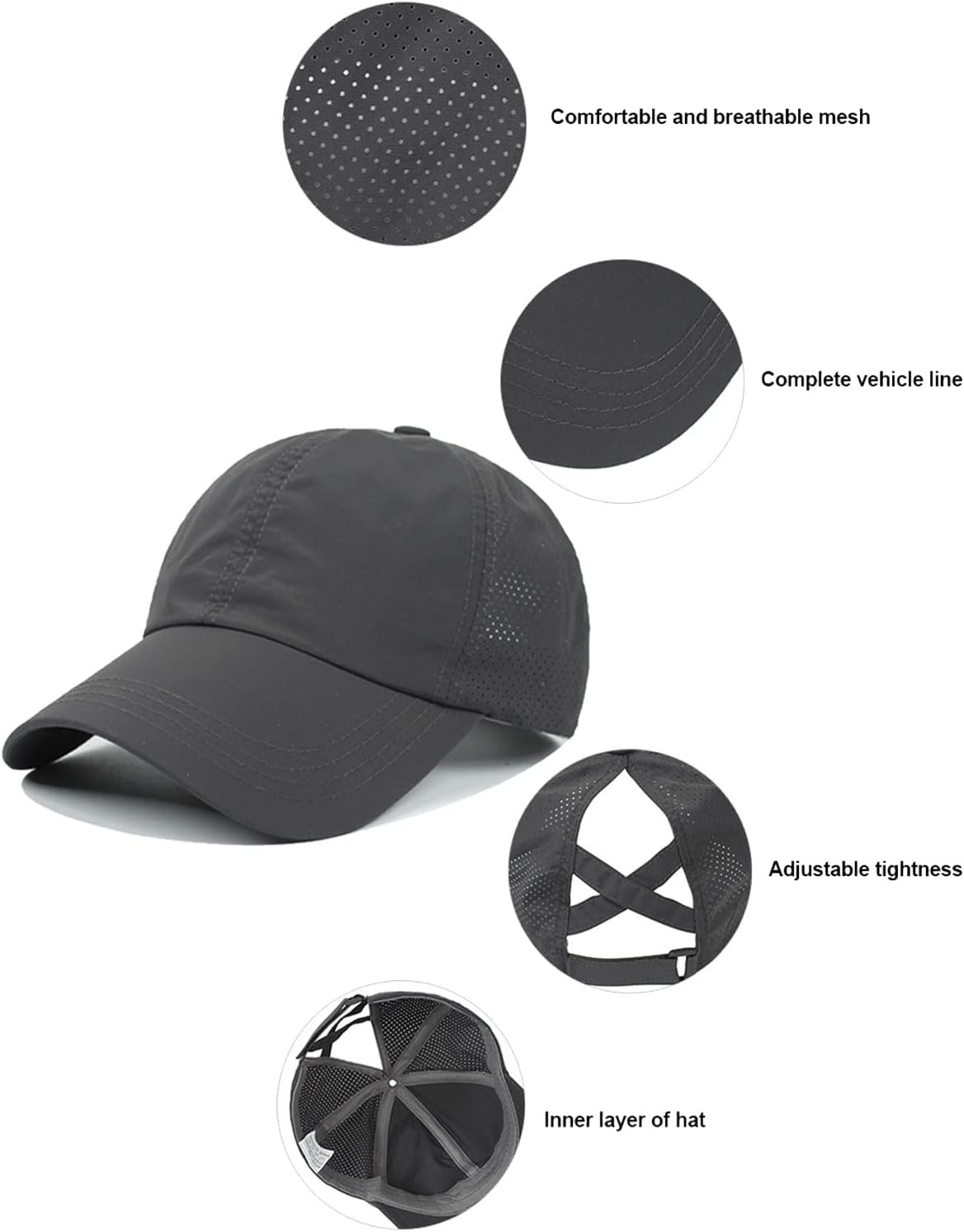 Womens Criss Cross Ponytail Baseball Cap Adjustable Messy Bun Mesh Quick Drying Hat - Image 5