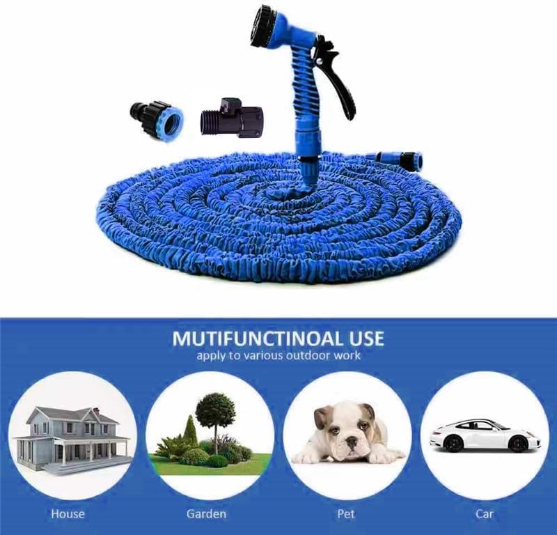 Expandable Garden Hose (16ft to 50ft), Aluminium Connector with 7 Functioning Nozzles, Multi-Purpose Garden Hose Sprayer, Garden Patio Sprayer for Watering Plants, Cleaning Cars or Pets (Blue) - Image 3