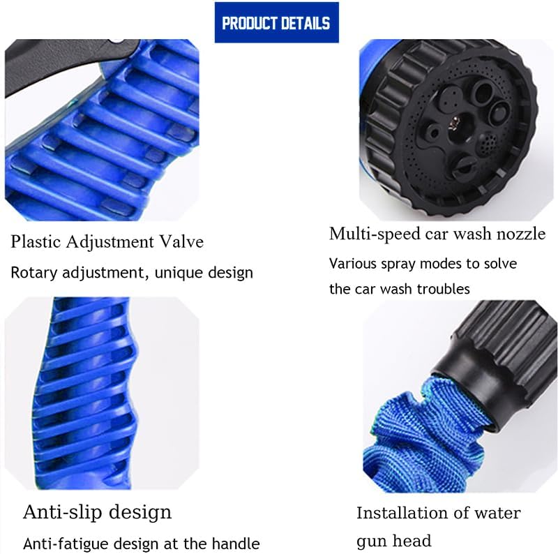 Expandable Garden Hose (16ft to 50ft), Aluminium Connector with 7 Functioning Nozzles, Multi-Purpose Garden Hose Sprayer, Garden Patio Sprayer for Watering Plants, Cleaning Cars or Pets (Blue) - Image 4