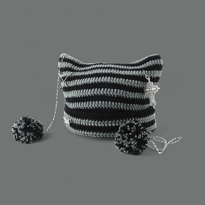 Grunge Beanies Crochet Knitted Hats for Women Girls Fox Cat Ear Goth Emo Alt Y2K Accessories Grunge Clothes - Image 3