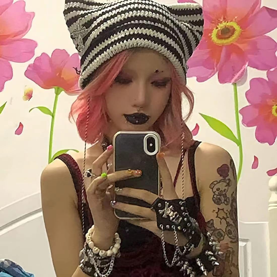 Grunge Beanies Crochet Knitted Hats for Women Girls Fox Cat Ear Goth Emo Alt Y2K Accessories Grunge Clothes - Image 4