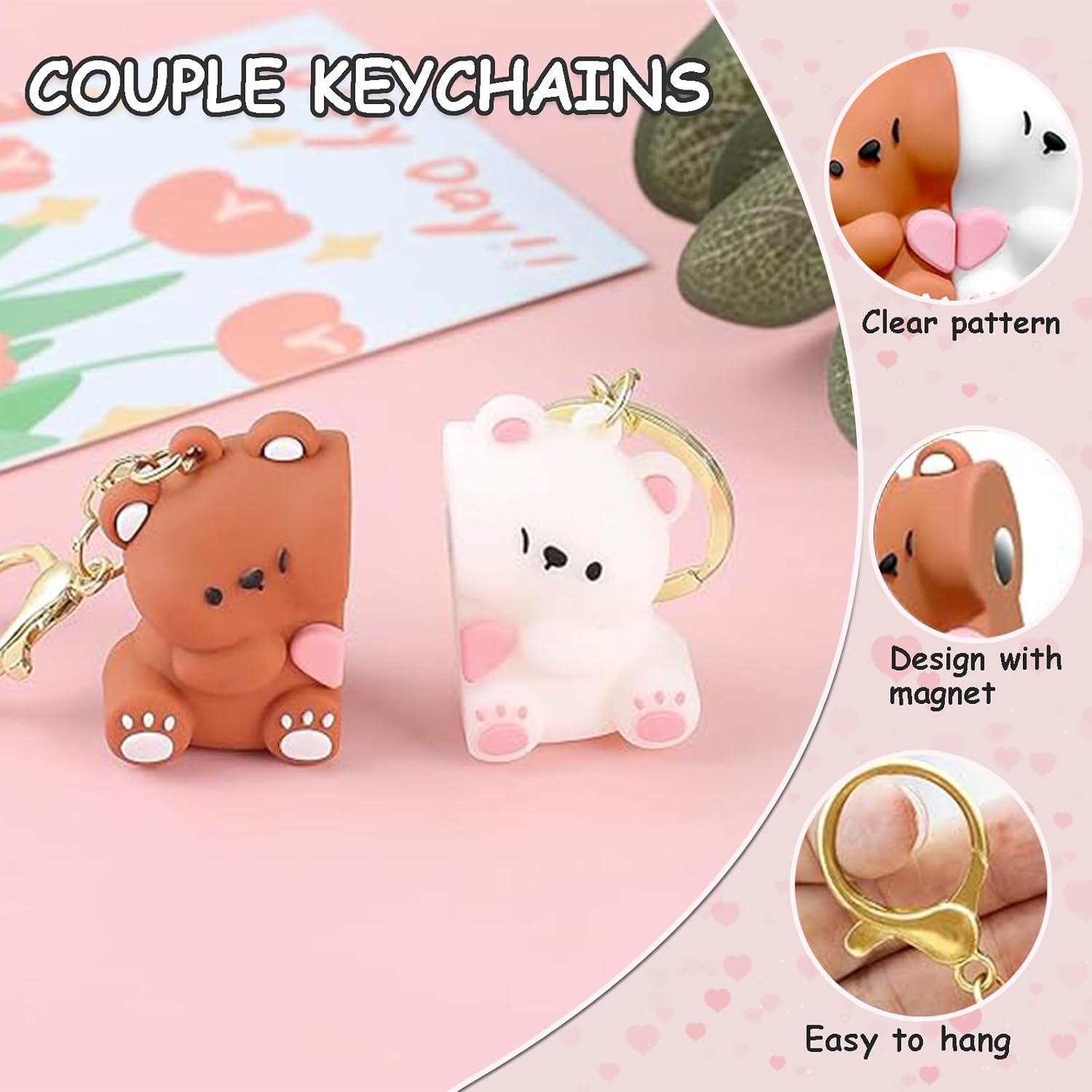 Couple's Bear Magnetic Keychain Charm, Cute Bear Keychain Set for Couples Matching Keychain - Image 3